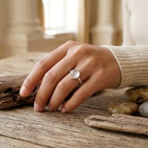 Natural Cat Eye Moonstone pada cincin Chatoyara