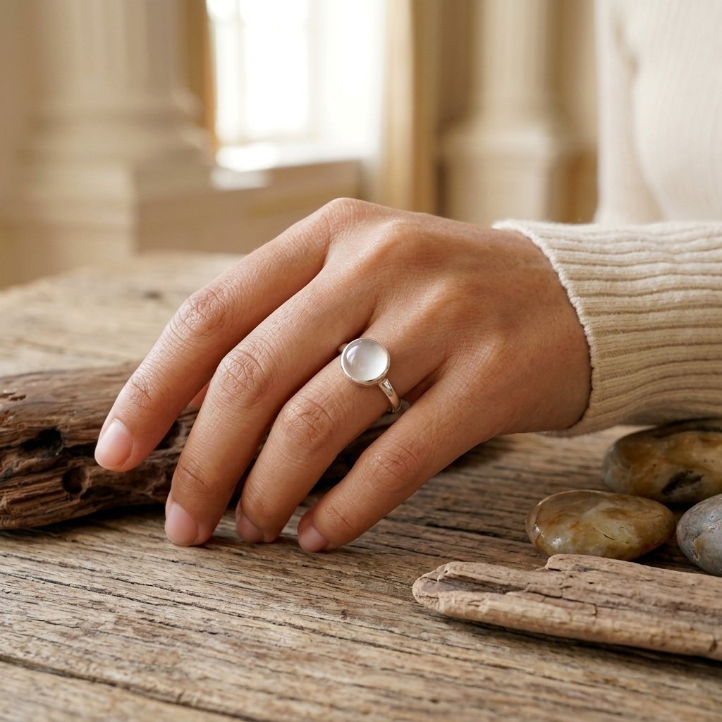 Natural Cat Eye Moonstone pada cincin Chatoyara