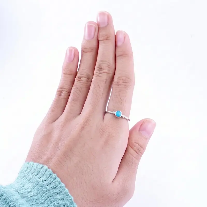 Cincin Wanita Perak Asli 925 Batu Natural Turquoise Mini Jawan