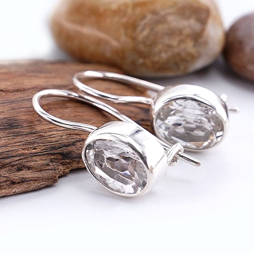 Anting Hook Wanita Perak 925 Natural White Topaz Pallova